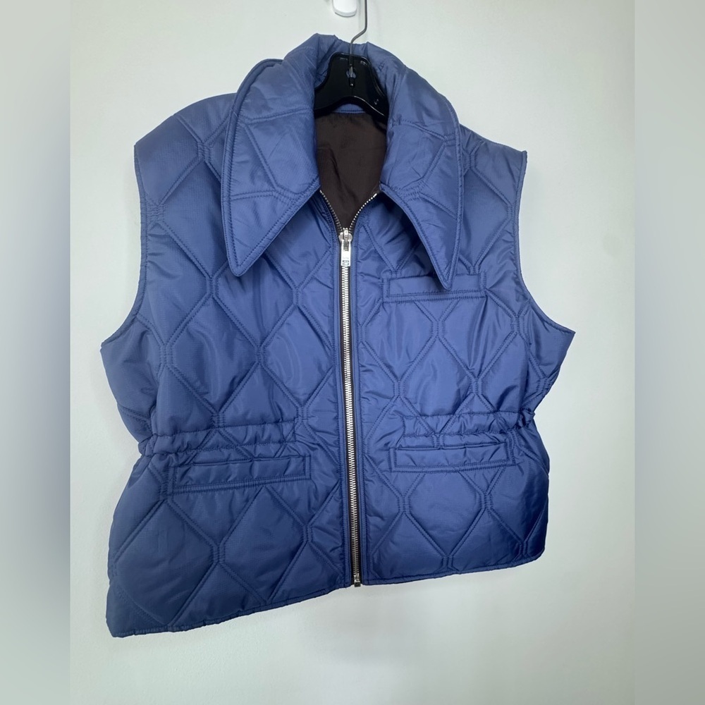 Ganni Reversible Quilted Vest Blue/Brown – Brand New